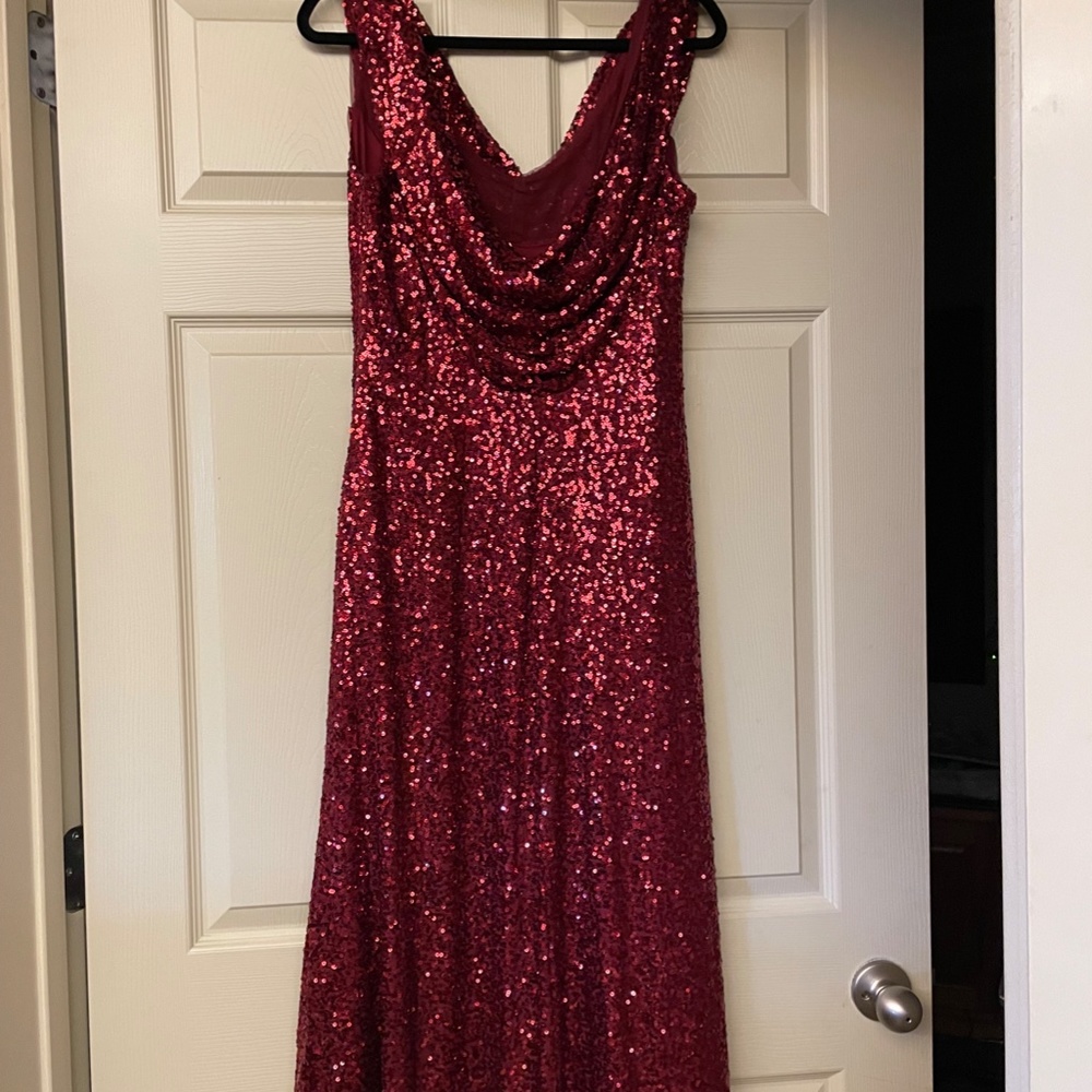 Red Sequin Formal Gown With Draped From And Back. - image 2